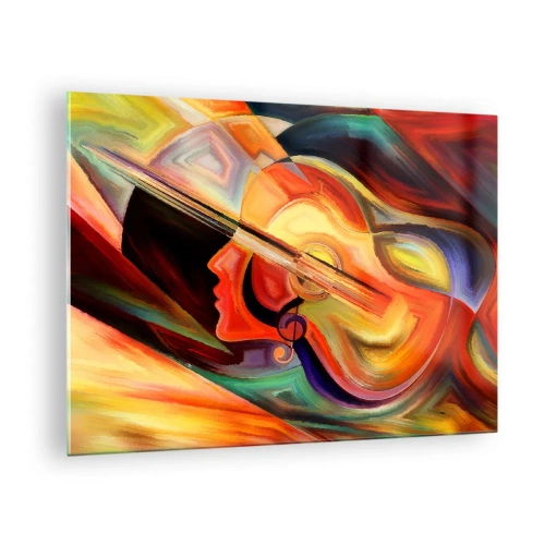 Impression sur verre - Image sur verre - Portrait abstrait avec une guitare et des notes de musique en arrière-plan - 70x50cm - Tout va bien - Décoration murale moderne pour le salon et la chambre ARTTOR