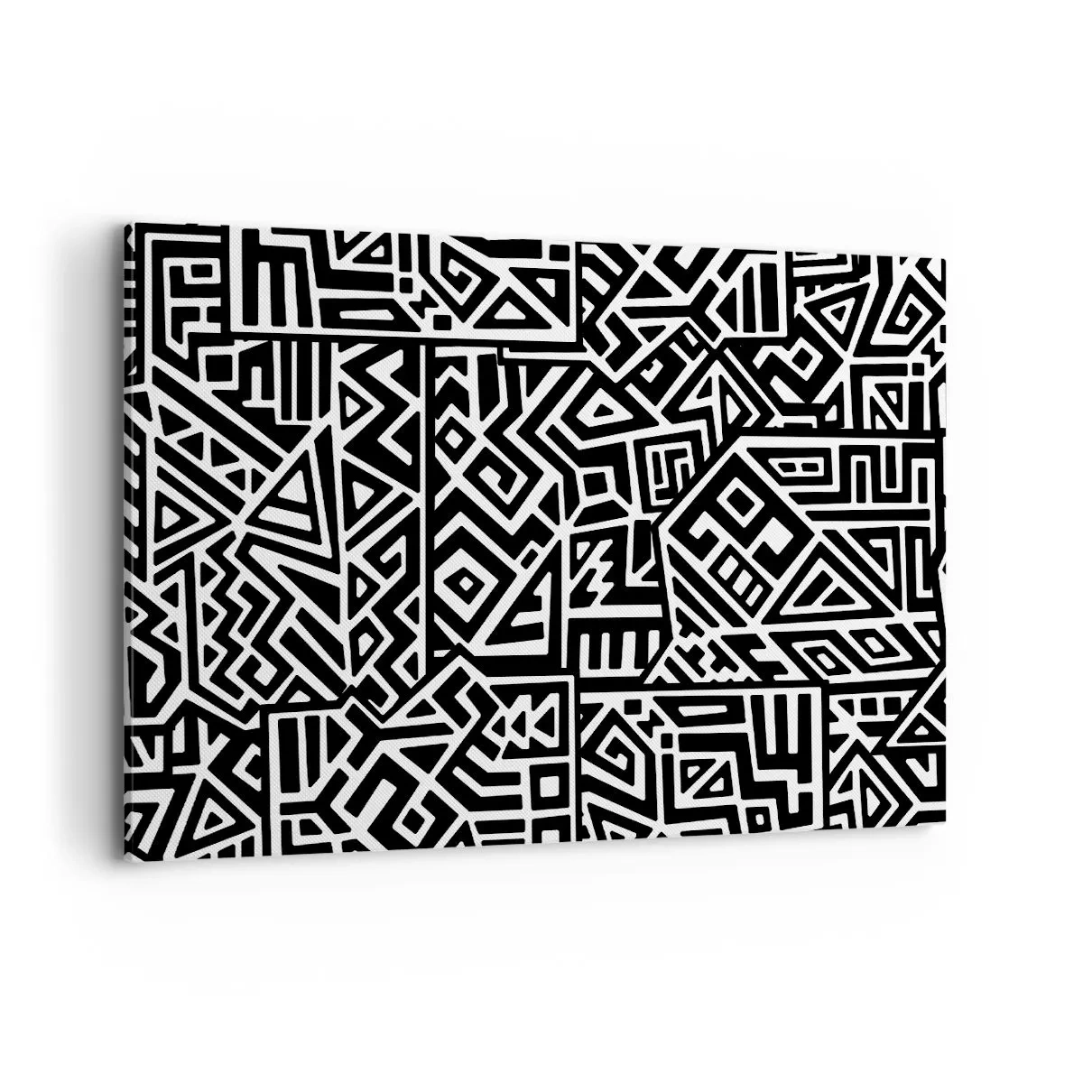 Impression sur toile - Image sur toile - Motifs géométriques noirs et blancs inspirés de la culture précolombienne - 120x80cm - Composition précolombienne - Décoration murale moderne pour le salon et la chambre ARTTOR
