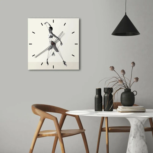 Horloge murale - Pendule murale - Ballerine dans une interprétation géométrique avec des lignes - 30x30cm - Dans le théatre de la vie - Décoration murale moderne pour le salon et la chambre ARTTOR