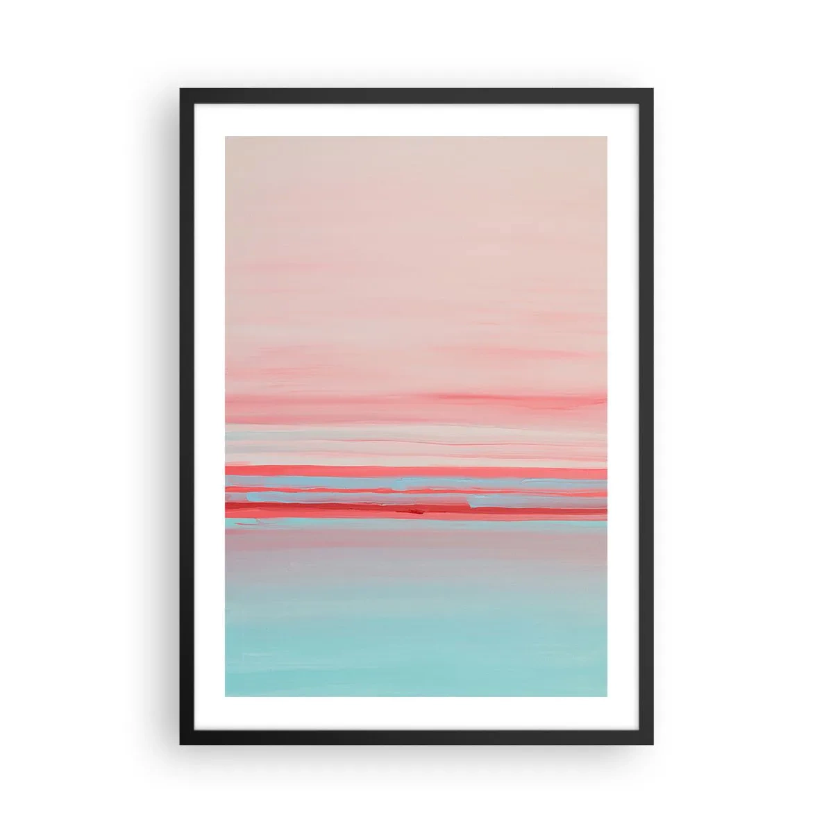 Affiche dans un cadre noir - Poster - Une abstraction délicate dans des tons pastel de rose et de bleu. - 50x70cm - Abstraction à l'aube - Décoration murale moderne pour le salon et la chambre ARTTOR
