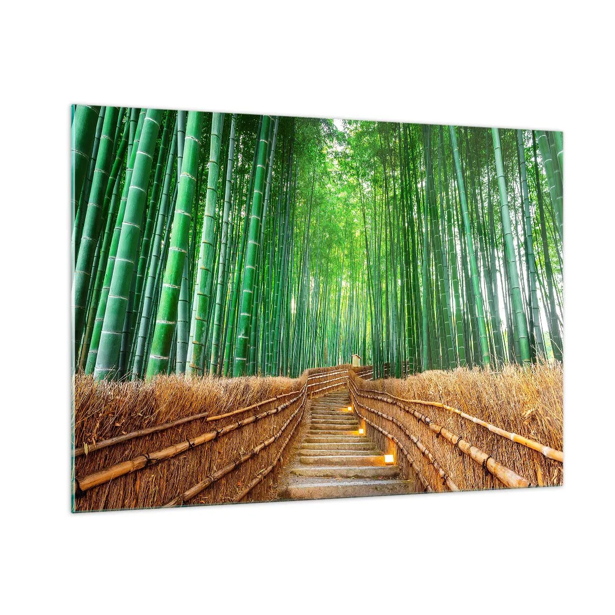 Impression sur verre - Image sur verre - Un chemin dans la forêt de bambous menant à travers les escaliers - 100x70cm - L'essence de la nature asiatique - Décoration murale moderne pour le salon et la chambre ARTTOR