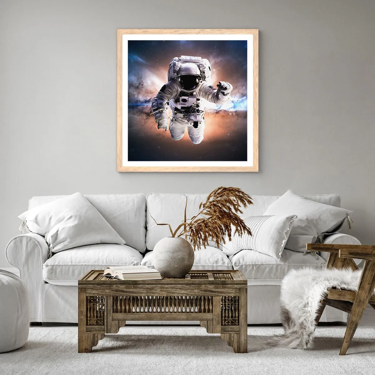 Affiche dans un chêne clair - Poster - Salutations de l'espace - 30x30 cm