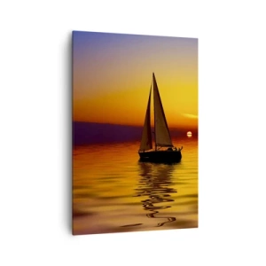 Impression sur toile - Image sur toile - Un voilier sur une mer calme au coucher du soleil - 70x100cm - Comme c'est calme au crépuscule… - Décoration murale moderne pour le salon et la chambre ARTTOR