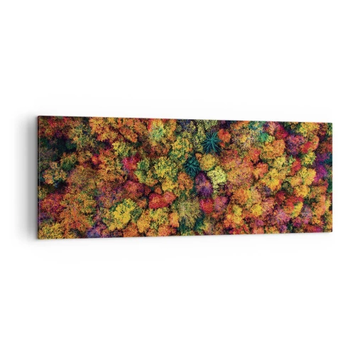 Impression sur toile - Image sur toile - Couronnes d'arbres colorées dans la palette d'automne - 140x50cm - Bouquet d'arbres automnal - Décoration murale moderne pour le salon et la chambre ARTTOR