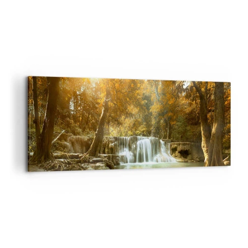 Impression sur toile - Image sur toile - Paysage d'automne avec une cascade - 120x50cm - Cascade du parc - Décoration murale moderne pour le salon et la chambre ARTTOR