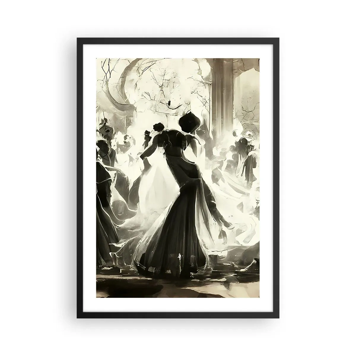 Affiche dans un cadre noir - Poster - Un bal élégant en noir et blanc - 50x70cm - La grande mascarade - Décoration murale moderne pour le salon et la chambre ARTTOR