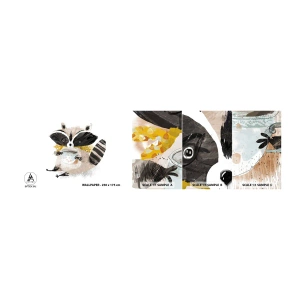 Échantillon De Papier Peint Standard Eco - Mon ami le raton laveur - Pour les enfants, Raton laveur, Graphique - 100x30 cm