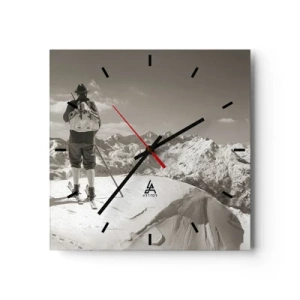 Horloge murale - Pendule murale - Un skieur au sommet d'une montagne en noir et blanc - 30x30cm - Toutes les mêmes ces montagnes - Décoration murale moderne pour le salon et la chambre ARTTOR
