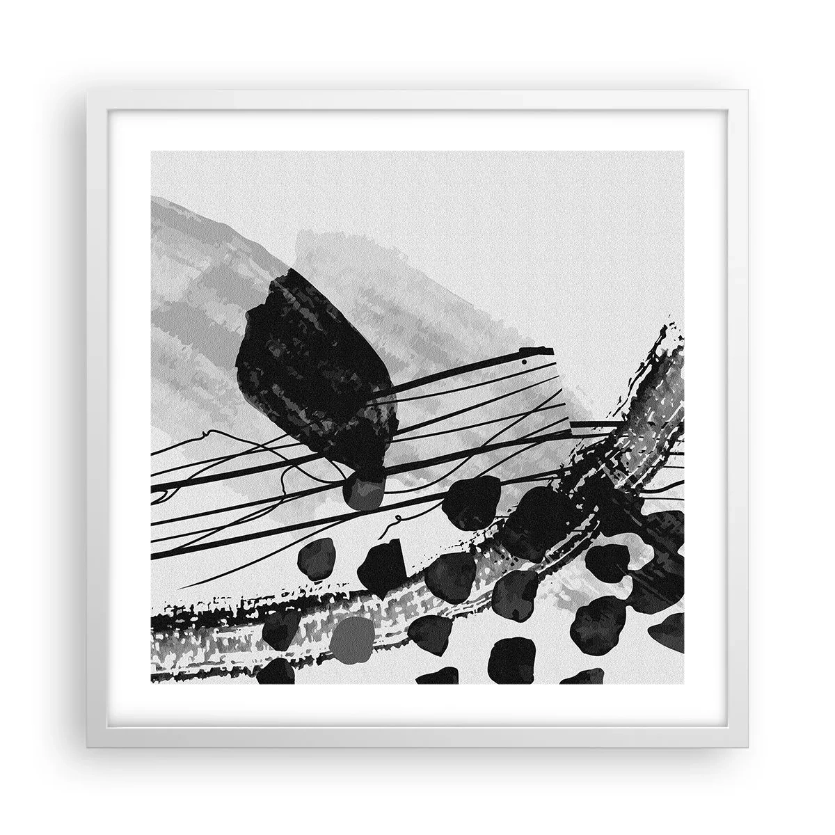Affiche dans un cadre blanc - Poster - Abstraction organique noir et blanc - 50x50 cm