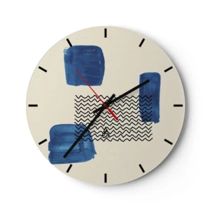 Horloge murale - Pendule murale - Composition abstraite avec des formes et des motifs bleus - 30x30cm - Quatuor abstrait - Décoration murale moderne pour le salon, la cuisine et la chambre ARTTOR