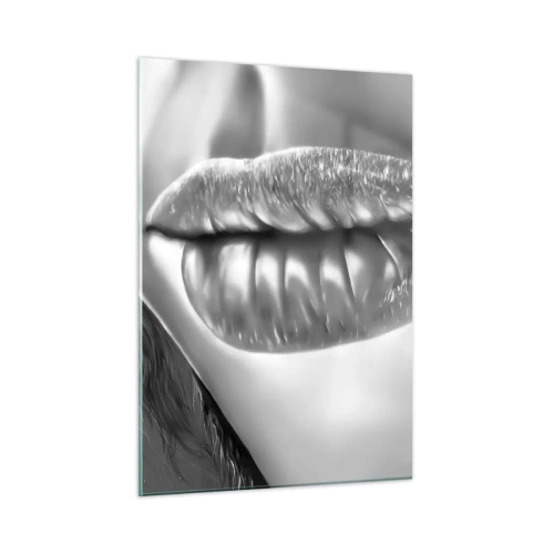 Impression sur verre - Image sur verre - Lèvres féminines sensuelles aux tons monochromes - 50x70cm - Je sais à quoi tu penses… - Décoration murale moderne pour le salon et la chambre ARTTOR