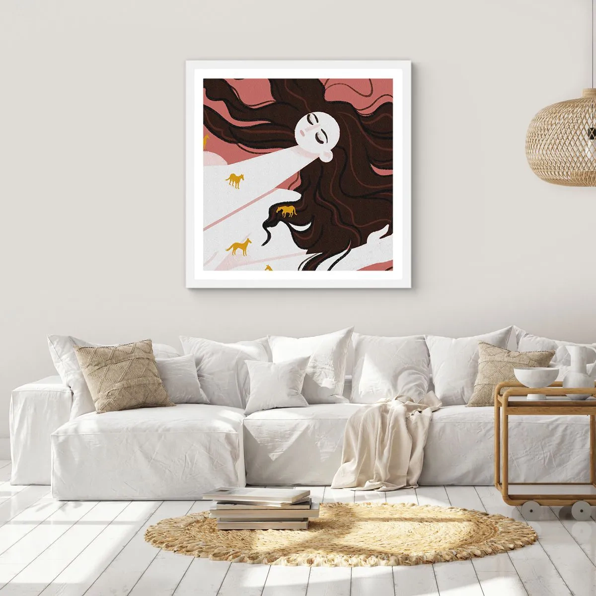 Affiche dans un cadre blanc - Poster - Rêve d'un cheval d'or - 40x40 cm
