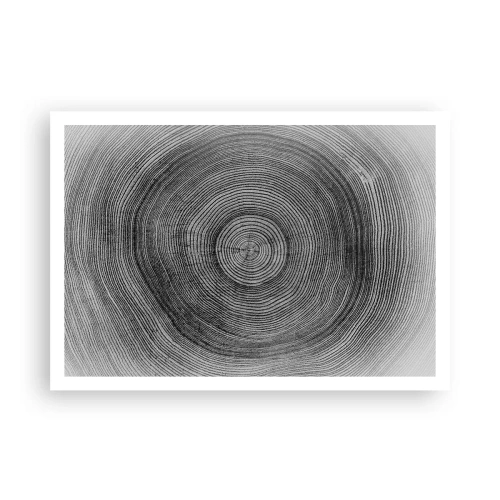 Affiche - Poster - Motif de cernes d'arbre noir et blanc montrant une coupe transversale du tronc - 100x70cm - Signe du temps - Décoration murale moderne pour le salon et la chambre ARTTOR