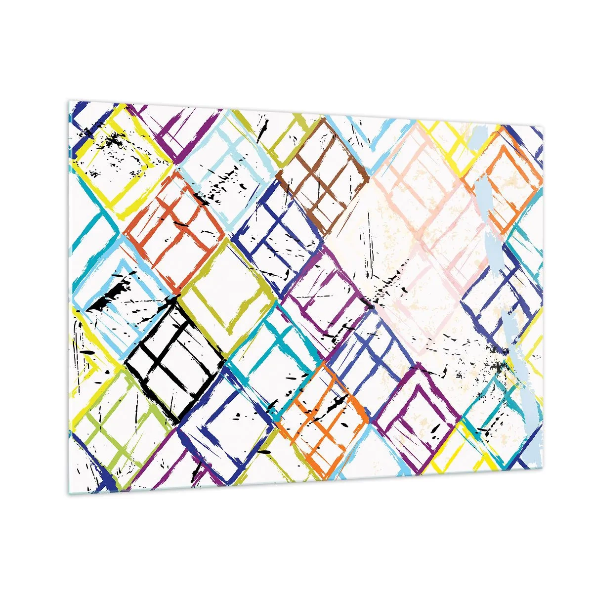 Impression sur verre - Image sur verre - Motif abstrait avec des losanges multicolores - 100x70cm - Cellules à louer - Décoration murale moderne pour le salon et la chambre ARTTOR