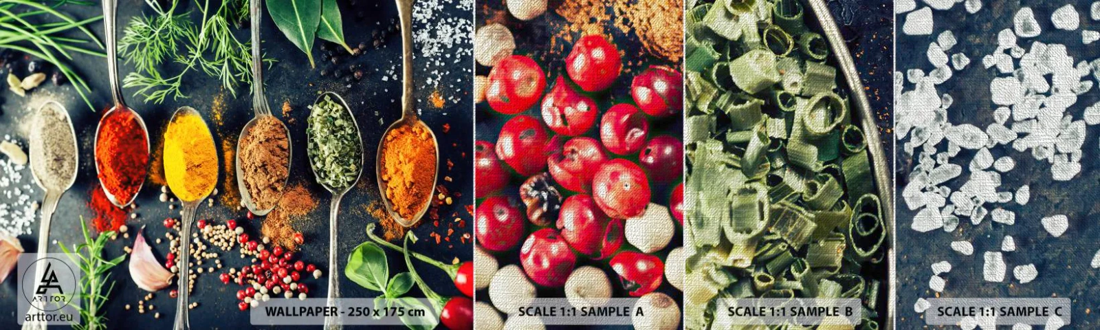 Échantillon de Papier Peint Premium Canvas - Magie culinaire - Épices, Herbes, Cuisine - 100x30 cm