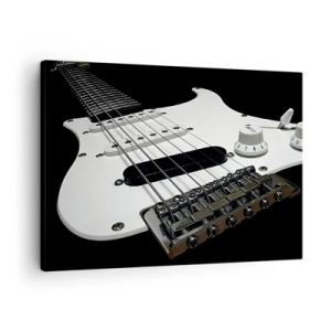 Impression sur toile - Image sur toile - Gros plan d'une guitare électrique blanche sur fond noir. - 70x50cm - Son caché en blanc - Décoration murale moderne pour le salon et la chambre ARTTOR