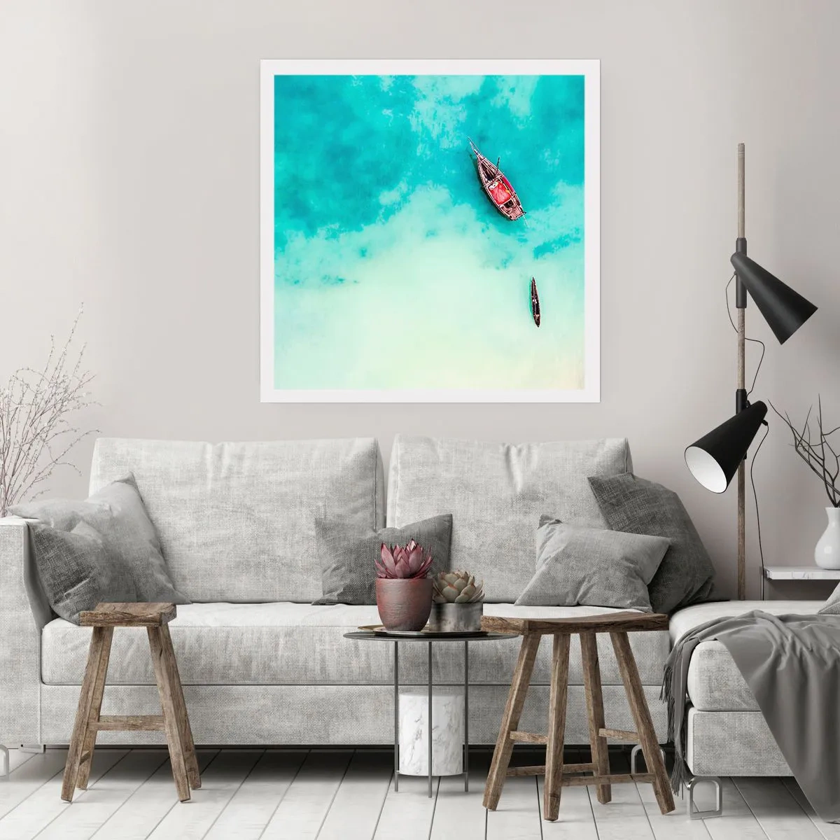 Affiche - Poster - Car sur les plages de Zanzibar, quand il y a un débordement d'eau... - 40x40 cm