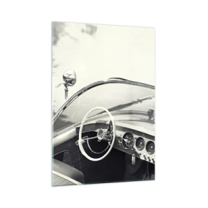 Impression sur verre - Image sur verre - Cockpit de voiture classique en noir et blanc - 50x70cm - Temps pour riche - Décoration murale moderne pour le salon et la chambre ARTTOR