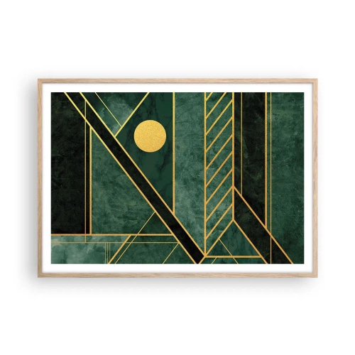 Affiche dans un chêne clair - Poster - Dynamique or et azur - 100x70 cm