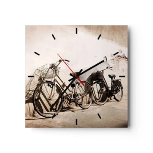 Horloge murale - Pendule murale - Deux vélos appuyés contre un vieux mur de style rétro - 30x30cm - Le charme inoubliable du passé - Décoration murale moderne pour le salon et la chambre ARTTOR