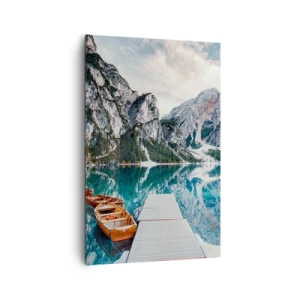 Impression sur toile - Image sur toile - Un lac avec des bateaux entouré de montagnes - 80x120cm - On va te montrer la beauté - Décoration murale moderne pour le salon et la chambre ARTTOR