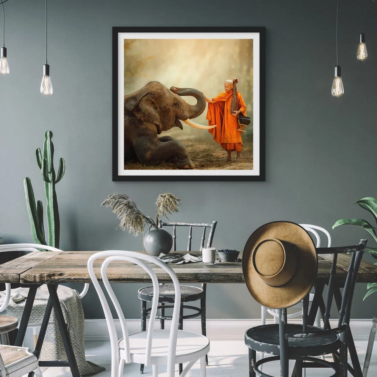 Affiche dans un cadre noir - Poster - Rencontre en voyageant - 40x40 cm