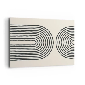 Impression sur toile - Image sur toile - Motif géométrique abstrait avec des lignes symétriques sur un fond clair - 100x70cm - Dans un instant... - Décoration murale moderne pour le salon et la chambre ARTTOR