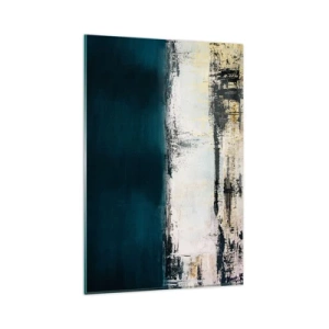 Impression sur verre - Image sur verre - Composition horizontale abstraite dans les tons bleu marine et blanc - 80x120cm - Composition horizontale - Décoration murale moderne pour le salon et la chambre ARTTOR
