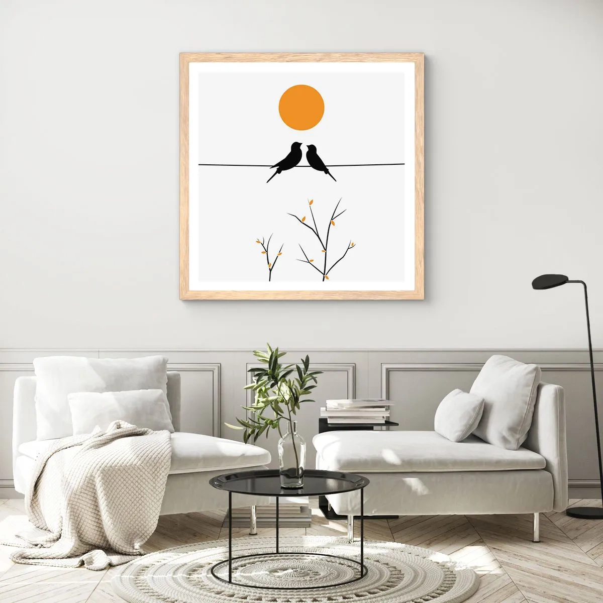 Affiche dans un chêne clair - Poster - Soirée pour rossignols - 60x60 cm