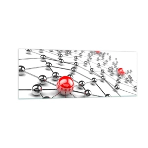 Impression sur verre - Image sur verre - Un réseau de boules métalliques aux accents rouges - 140x50cm - Toile argentée - Décoration murale moderne pour le salon et la chambre ARTTOR