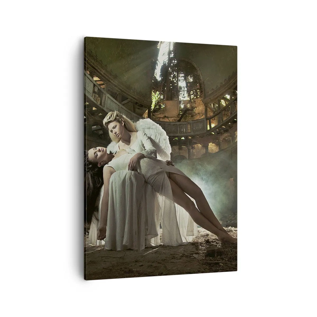 Impression sur toile - Image sur toile - Deux personnages en ruines avec un jeu de lumière - 50x70cm - L'esprit du théâtre ancien - Décoration murale moderne pour le salon et la chambre ARTTOR