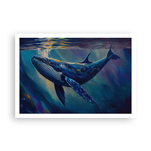 Affiche - Poster - Une baleine dans les profondeurs de l'océan aux couleurs lumineuses - 100x70cm - Bienvenue dans mon monde - Décoration murale moderne pour le salon et la chambre ARTTOR