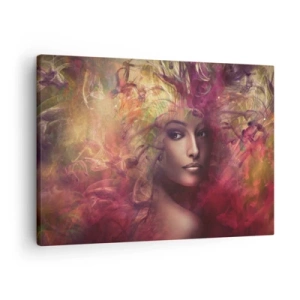 Impression sur toile - Image sur toile - Une femme aux couleurs abstraites créant un arrière-plan dynamique - 70x50cm - Je suis ici! - Décoration murale moderne pour le salon et la chambre ARTTOR