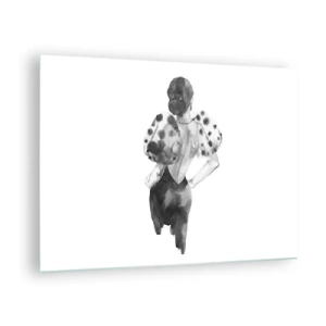 Impression sur verre - Image sur verre - Silhouette noire et blanche d'une femme dans une tenue élégante - 70x50cm - Elle est passée juste à côté - Décoration murale moderne pour le salon et la chambre ARTTOR