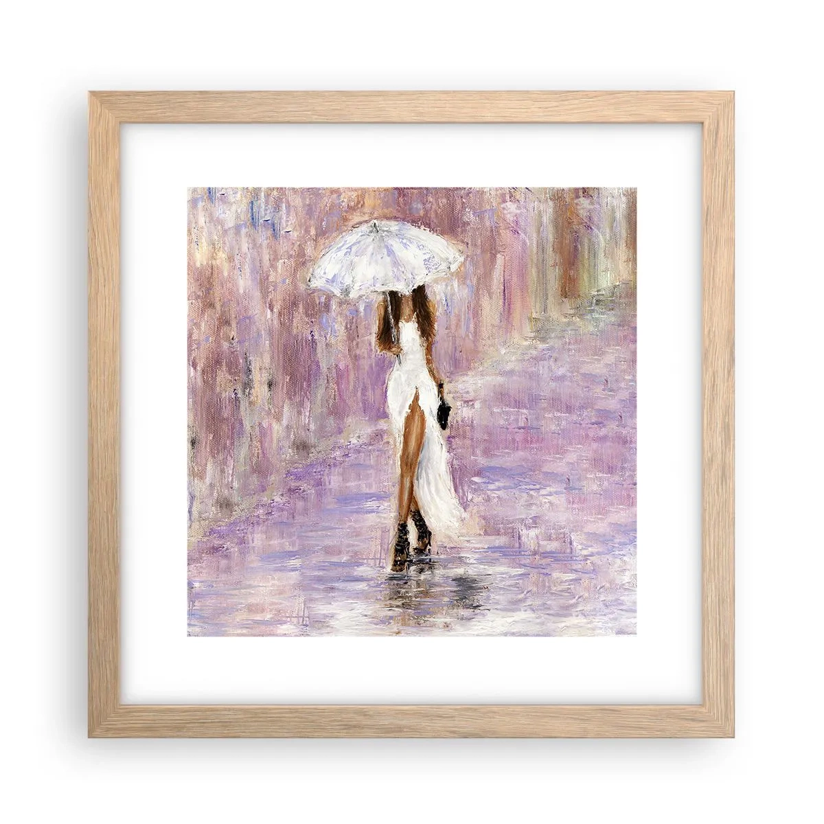 Affiche dans un chêne clair - Poster - Sous la pluie lilas - 30x30 cm