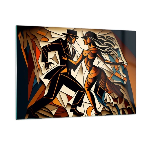 Impression sur verre - Image sur verre - Un couple stylisé dansant dans une forme abstraite dynamique. - 120x80cm - Danse de passion et de volupté - Décoration murale moderne pour le salon et la chambre ARTTOR