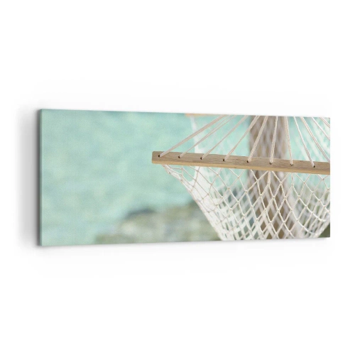 Impression sur toile - Image sur toile - Un hamac surplombant l'eau turquoise - 120x50cm - Le temps de la détente - Décoration murale moderne pour le salon et la chambre ARTTOR