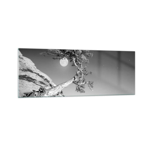 Impression sur verre - Image sur verre - Arbre noir et blanc sur une falaise avec la lune en arrière-plan - 140x50cm - Un combattant vainqueur - Décoration murale moderne pour le salon et la chambre ARTTOR