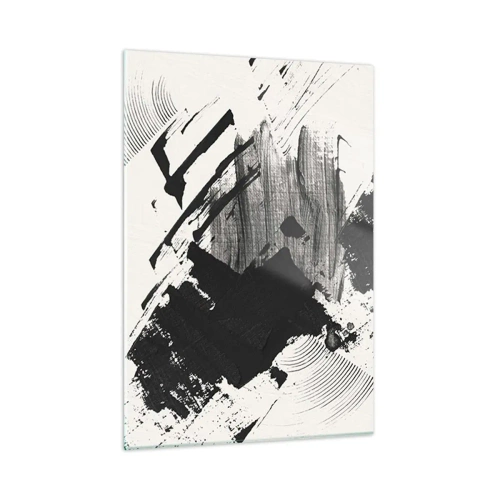Impression sur verre - Image sur verre - Abstraction expressive en noir et blanc avec des traits dynamiques. - 50x70cm - Abstraction – expression du noir - Décoration murale moderne pour le salon et la chambre ARTTOR