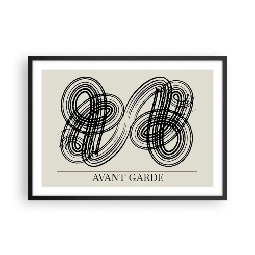 Affiche dans un cadre noir - Poster - Lignes noires abstraites sur fond clair dans un style avant-gardiste. - 70x50cm - C'est venu spontanément - Décoration murale moderne pour le salon et la chambre ARTTOR