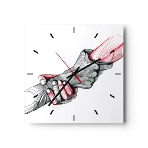Horloge murale - Pendule murale - Des mains artistiques se tenant l'une l'autre dans un style minimaliste - 30x30cm - Vous êtes entre de bonnes mains - Décoration murale moderne pour le salon et la chambre ARTTOR