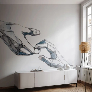 Papier Peint Photo Premium Sand - Un dessin moderne de deux mains dans un style futuriste. - 100x70cm - Un bon geste - Décoration murale moderne pour le salon et la chambre ARTTOR