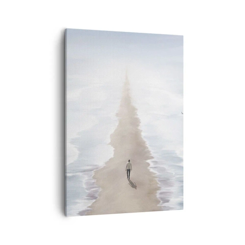 Impression sur toile - Image sur toile - Une silhouette sur une route solitaire au milieu d'un vaste paysage aquatique - 50x70cm - Un brillant avenir - Décoration murale moderne pour le salon et la chambre ARTTOR