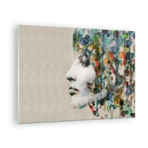 Impression sur verre - Image sur verre - Portrait d'une femme avec des accents de couleurs abstraits - 70x50cm - Elle est sortie de la grisaille - Décoration murale moderne pour le salon et la chambre ARTTOR