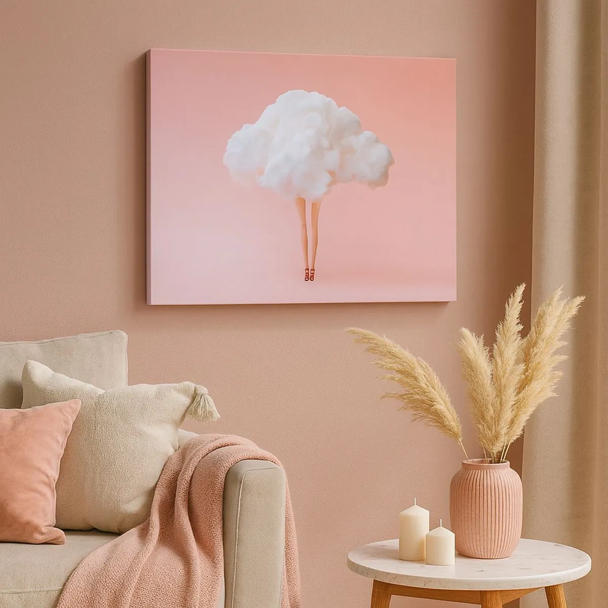 Impression sur toile - Image sur toile - Jambes dans un nuage sur fond rose - 70x50cm - Douce promesse - Décoration murale moderne pour le salon et la chambre ARTTOR