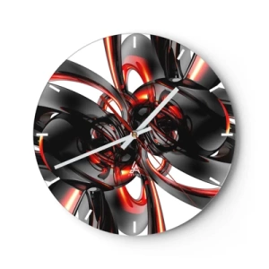 Horloge murale - Pendule murale - Motif abstrait avec des formes rouges et noires - 30x30cm - Mouvement de graphite et rouge - Décoration murale moderne pour le salon, la cuisine et la chambre ARTTOR
