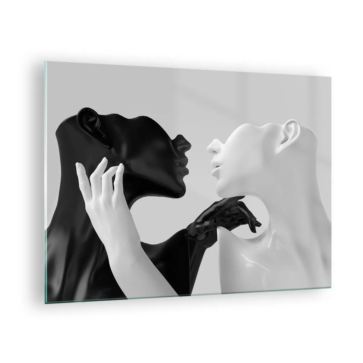 Impression sur verre - Image sur verre - Figures noires et blanches en gros plan sensuel - 70x50cm - Attraction - désir - Décoration murale moderne pour le salon et la chambre ARTTOR