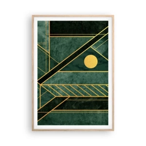 Affiche dans un chêne clair - Poster - Dynamique or et azur - 70x100 cm