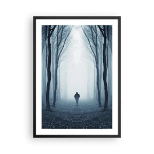 Affiche dans un cadre noir - Poster - Un homme dans une forêt brumeuse, entouré d'arbres - 50x70cm - Tout est simple et clair - Décoration murale moderne pour le salon et la chambre ARTTOR