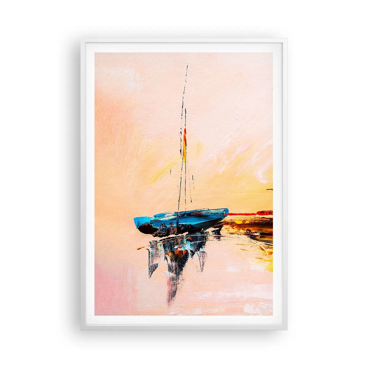 Affiche dans un cadre blanc - Poster - Soirée à la marina - 70x100 cm